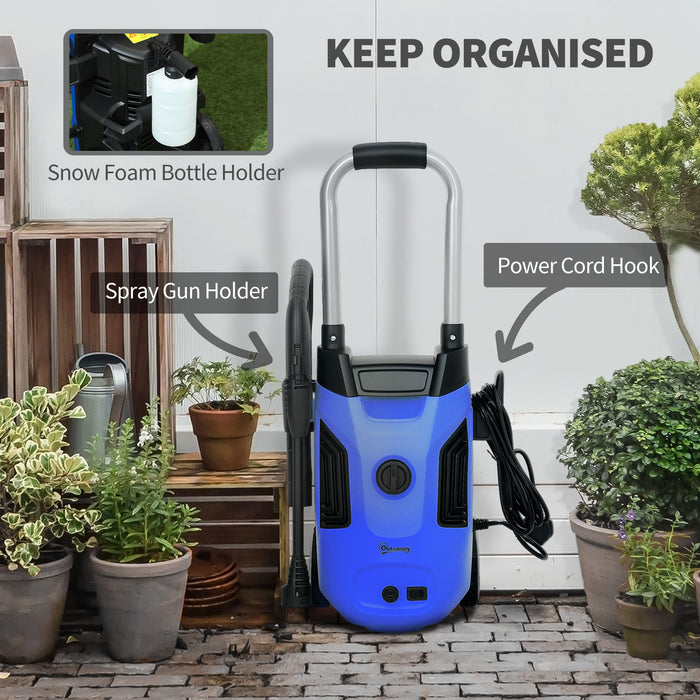 Outsunny 1800W High Pressure Washer, 150 Bar Pressure, 420 L/h Flow, Portable Electric Power Washer Jet Wash Cleaner with Adjustable Nozzle, 6M Hose, Steel Handle for Home Patio Car Driveway, Blue