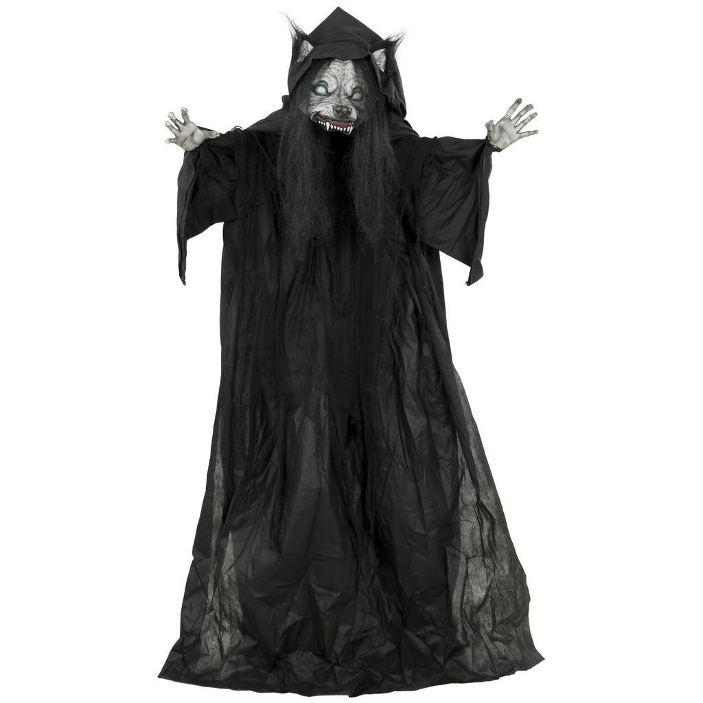 HOMCOM 67"/170cm Life Size Animated Ghost with Werewolf Mask, Halloween Decorations Outdoor Indoor, Scary Halloween Animatronic