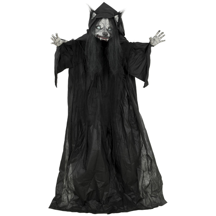 HOMCOM 67"/170cm Life Size Animated Ghost with Werewolf Mask, Halloween Decorations Outdoor Indoor, Scary Halloween Animatronic