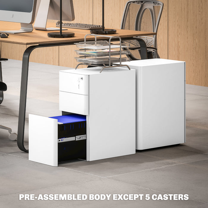 Vinsetto 3-Drawer Steel Filing Cabinet with Lock - White