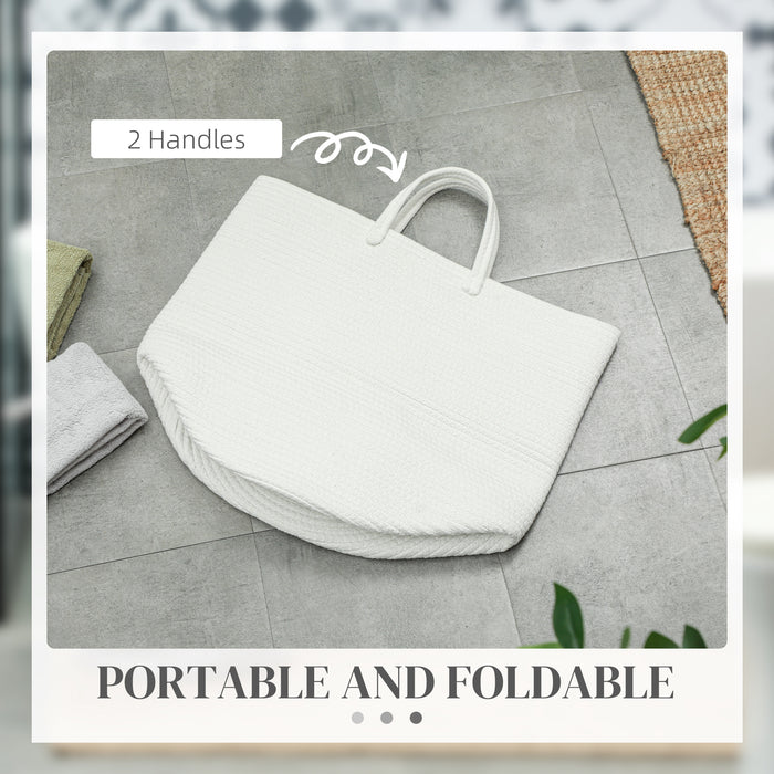 HOMCOM 36L Cotton Rope Laundry Basket, with Handles - Cream White | Aosom UK