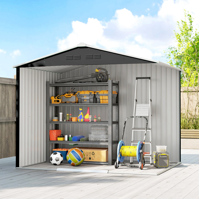 Outsunny 8 x 6ft Galvanised Steel Shed, with Double Door - Dark Grey