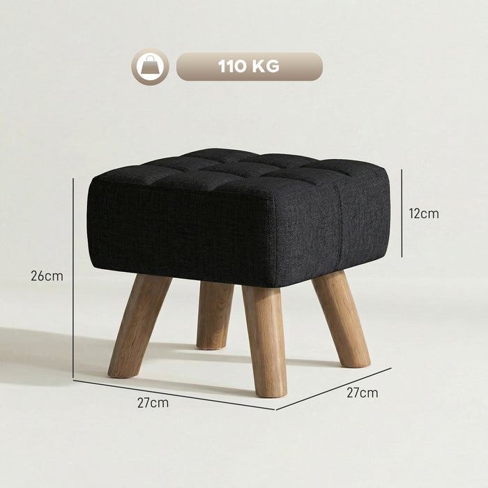 HOMCOM Linen-Look Square Padded Footstool - Black