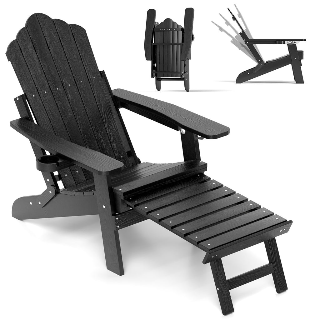 All-Weather HIPS Lounge Patio Adirondack Chair with Retractable Footrest-