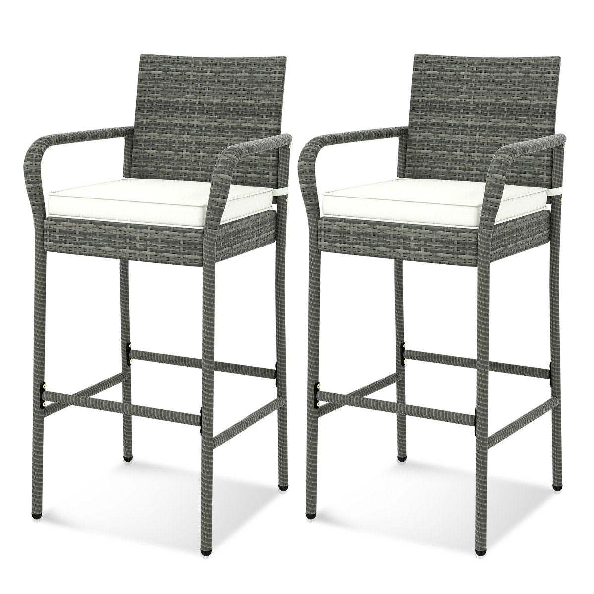 All Weather PE Rattan Bar Chairs with Armrests and Seat Cushions-