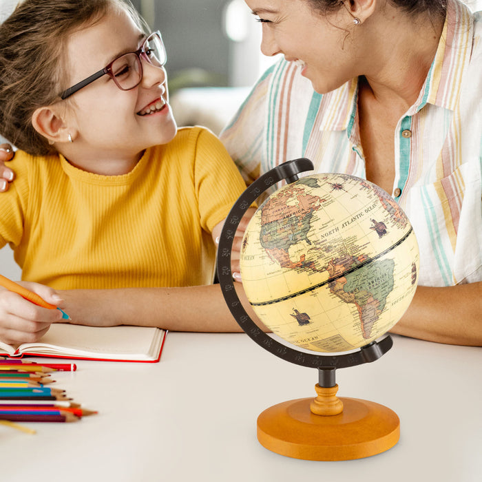 Antique Globe Dia 14cm with Wooden Base and Modern Map-