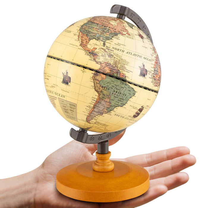 Antique Globe Dia 14cm with Wooden Base and Modern Map-