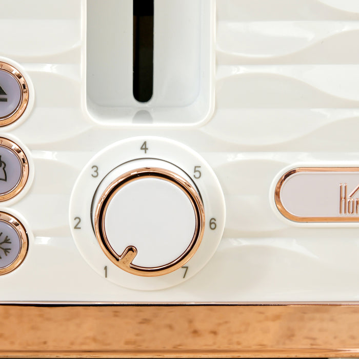 HOMCOM 4 Slice Toaster with 7 Browning Levels, High Lift, Reheat/Defrost/Cancel, Self-centring Function, Removable Crumb Tray, Auto Off, 1600W, Cream White Water Ripple Texture