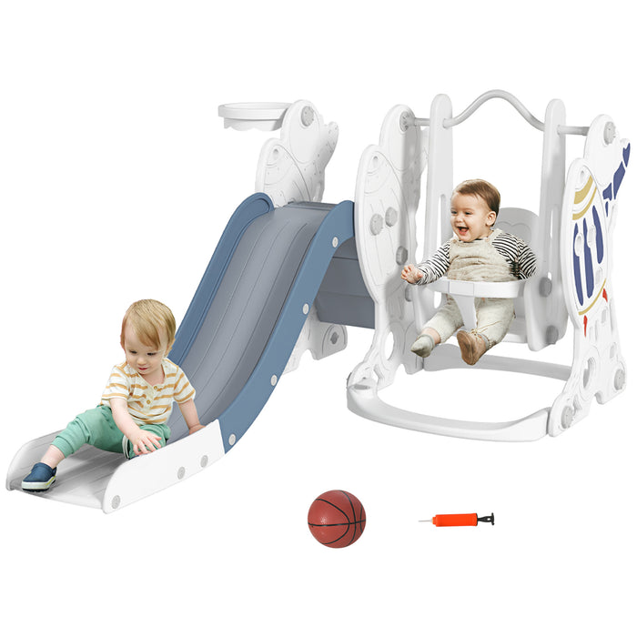 Space Explorer Playset - Kids Outdoor Slide & Swing with Basketball Hoop, Vibrant Blue - Fun Backyard Activities for Children