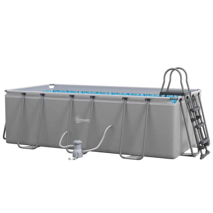 Rectangular Steel-Framed Pool with Accessories - Durable Outdoor Swimming Pool with Ladder & Filtration Pump, Grey - Perfect for Family Summer Fun
