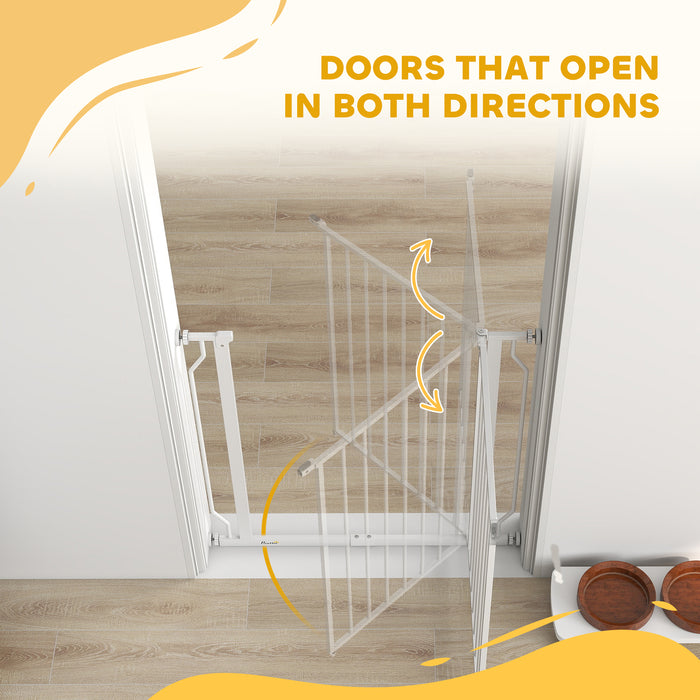 PawHut Extra Wide Dog Gate, with Door Pressure, for Doorways, Hallways, Staircases - White