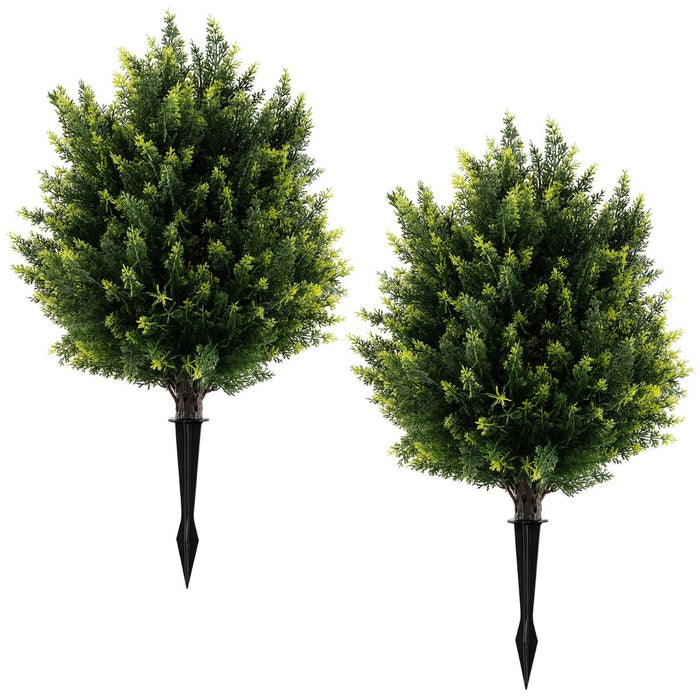 2 Pack 61cm Artificial Cypress Topiary Ball Tree Set with Ground Spike-