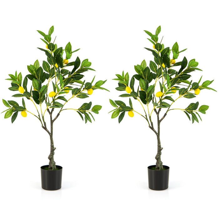 Tall Fake Lemon Plant - 80/120/160cm, Comes with Lemon Fruits and Cement Pot - Ideal Decor for Home and Office