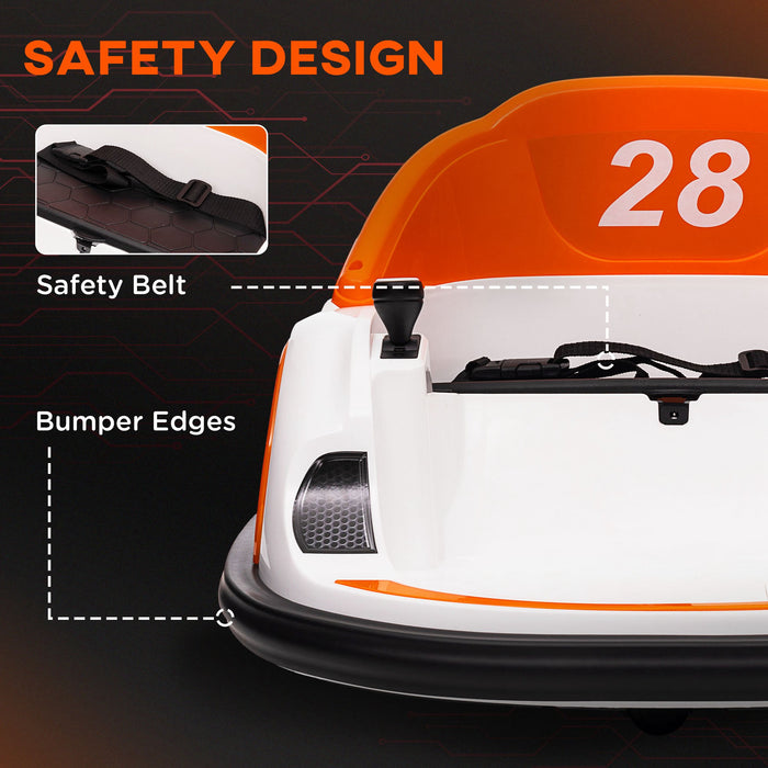 AIYAPLAY 360° Rotation Kids Bumper Car, 12V Waltzer Car with Remote Control, Dual Joysticks, Music Lights - Orange | Aosom UK