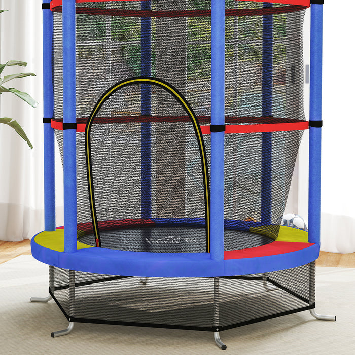 HOMCOM Kids Trampoline, with Enclosure Net, Steel Frame, for Ages 3-6 Years - MultiColoured