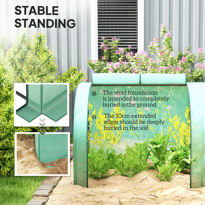 Outsunny Mini Greenhouse, Small Polytunnel Green House with Zipped Doors, Steel Frame for Garden, 395 x 100 x 80cm, Green
