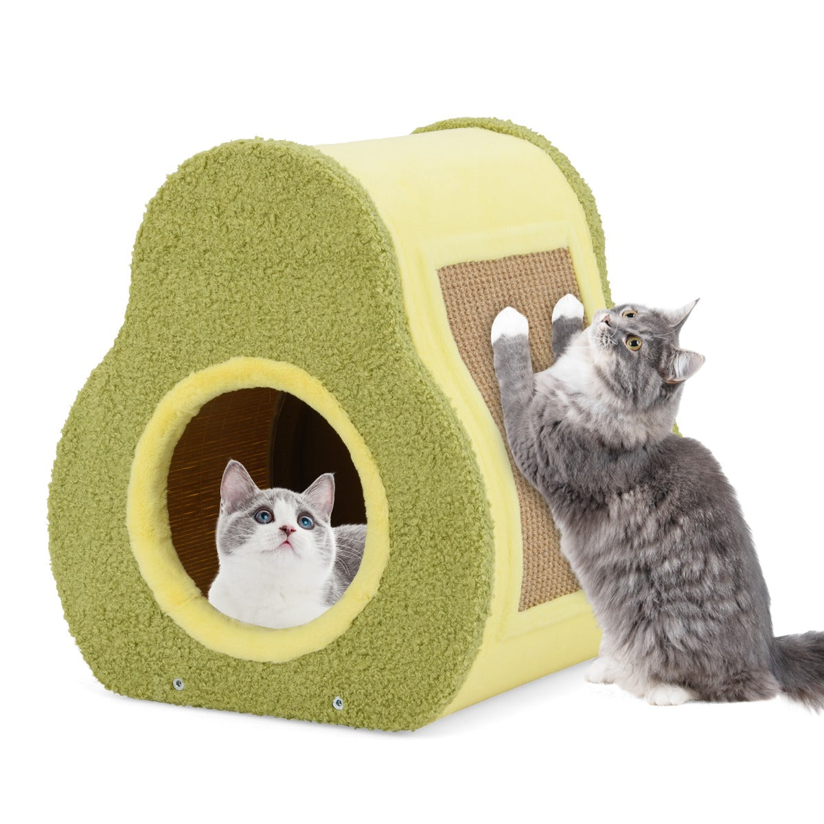 Avocado-shaped Cat Hous with Jute Scratching Board and Mountain-Shaped Top-