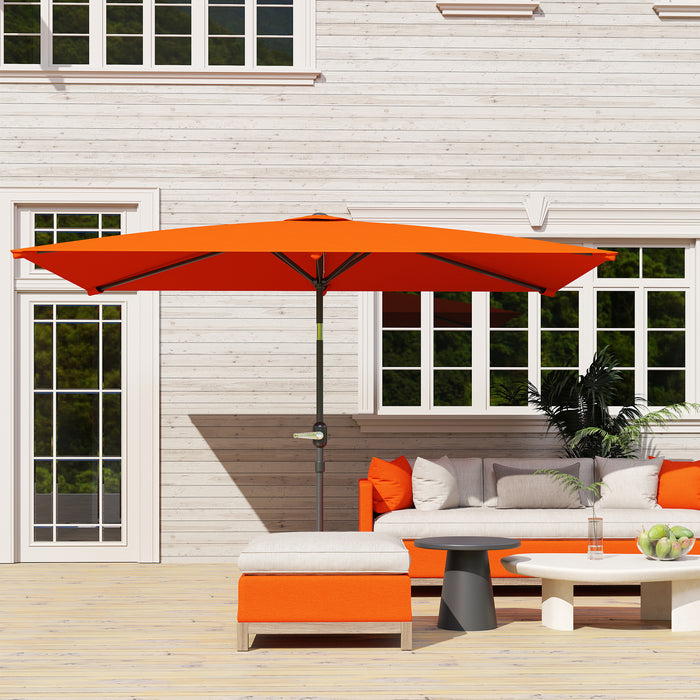 Outsunny 3x2m Patio Parasol Garden Umbrellas Canopy with Aluminium Tilt Crank Rectangular Sun Shade Steel, Orange