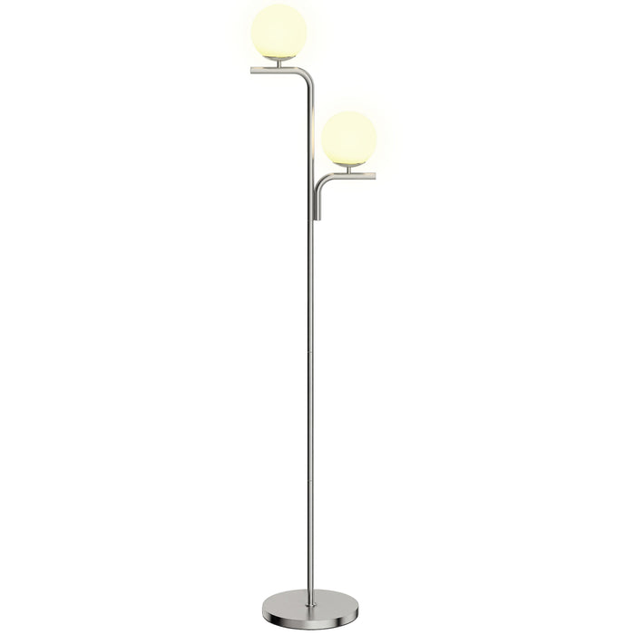 HOMCOM LED Floor Lamp, Modern Standing Lamp with 3 Colour Temperatures, Globe Glass Shades and Foot Switch, Silver Tone