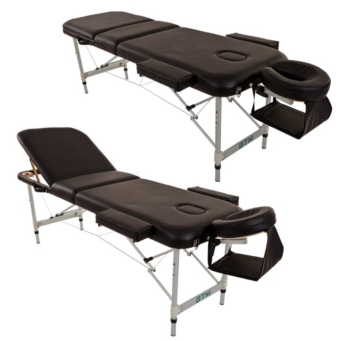 Aluminium Portable Massage Table - 3-Section Foldable Therapy Bed with Adjustable Headrest & Arm Sling - Ideal for Mobile Massage Therapists with Carrying Case Included