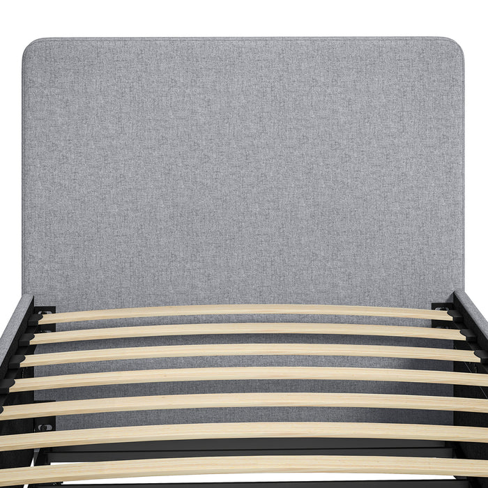 HOMCOM 3ft Single Bed Frame with Trundle, Upholstered Pull Out Trundle Bed with Headboard and Footboard, Light Grey