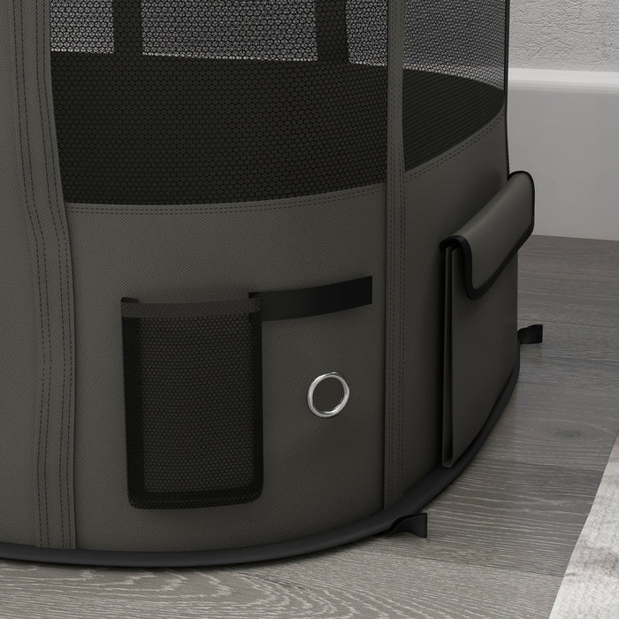Foldable Pet Playpen and Carrying Case - Indoor/Outdoor Portable Dog Enclosure, Grey - Perfect for Travel and Home Use