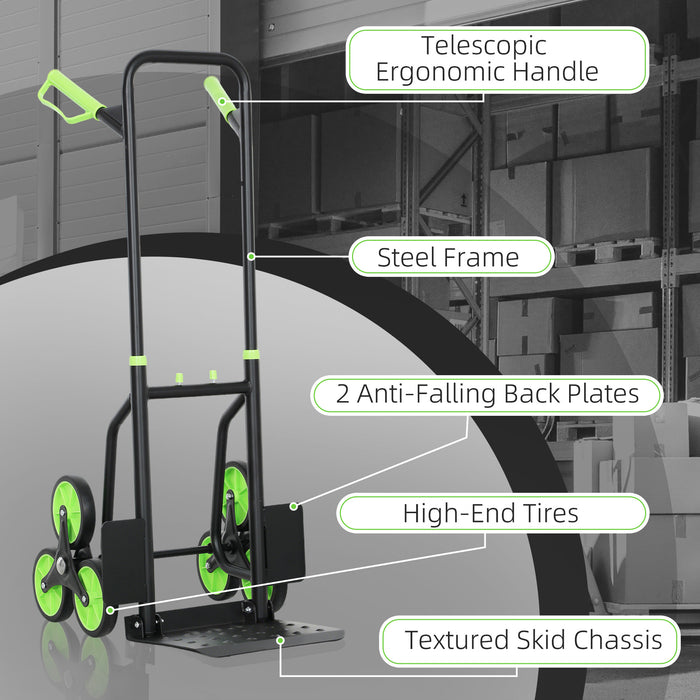 DURHAND Steel Climbing Stairs Trolley Hand Trucks 6-Wheels Foldable Load Cart 120kg, Green