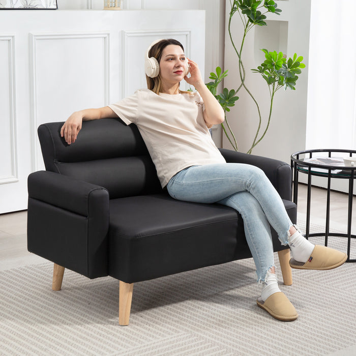 HOMCOM Small Faux Leather 2 Seater Sofa Settee - Black