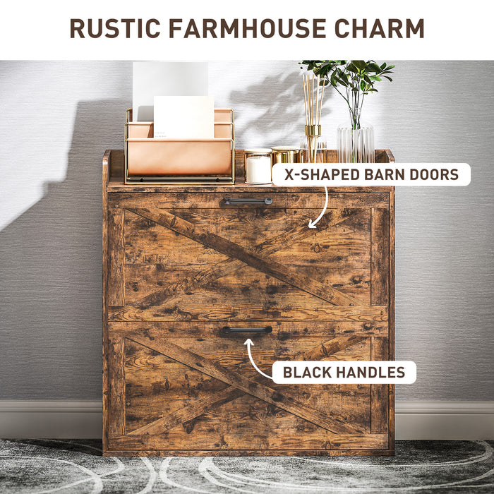 HOMCOM Two Flip Drawer Narrow Shoe Cabinet with Adjustable Shelves - Rustic Brown