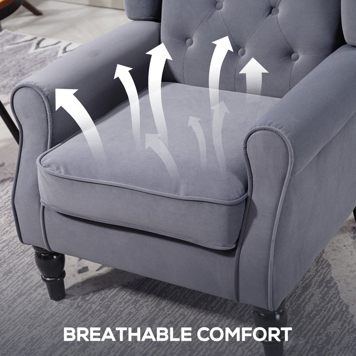 HOMCOM Wingback Accent Chair, Retro Upholstered Button Tufted Occasional Chair for Living Room and Bedroom, Charcoal Grey