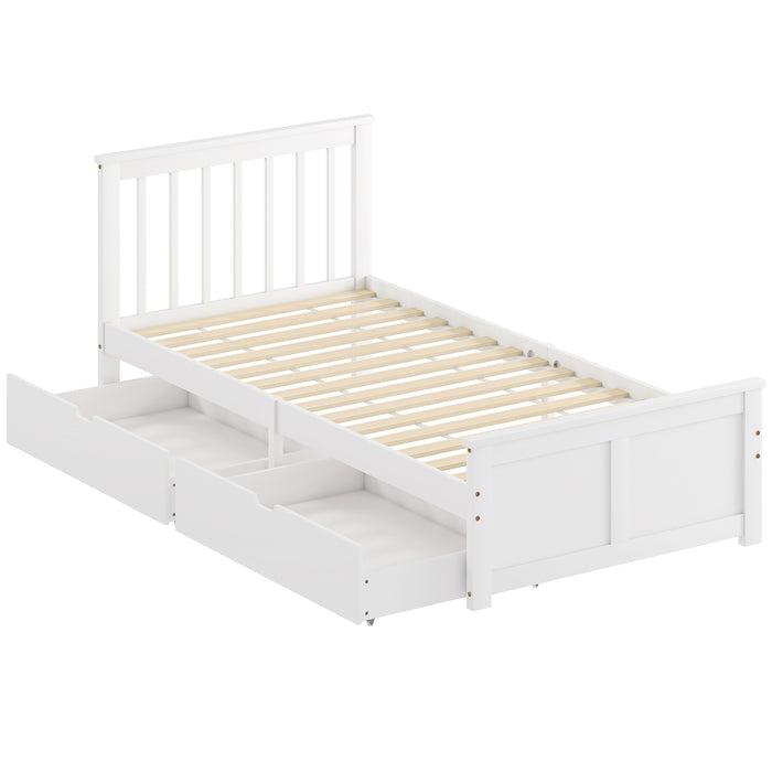 HOMCOM Wooden Single Bed Frame, with Drawers - White