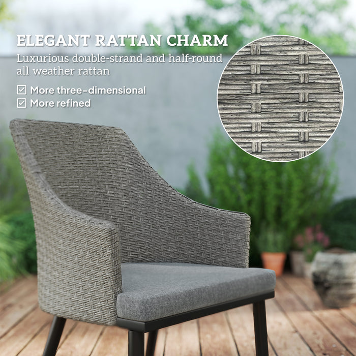 Outsunny 6 Seater Rattan Dining Set with Cushions, Garden Furniture Set with Armchairs, Rectangle Slatted Table Top, Steel Frame, Parasol Hole, Wicker Outdoor Furniture for Patio, Balcony, Grey