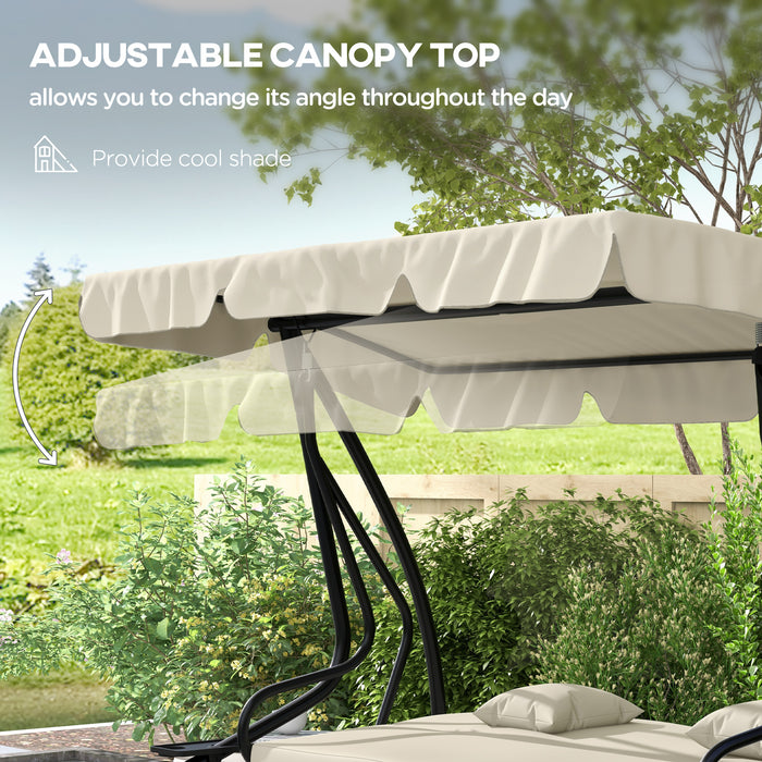 Outsunny Three-Person garden Swing Chair, with Adjustable Canopy - Cream White