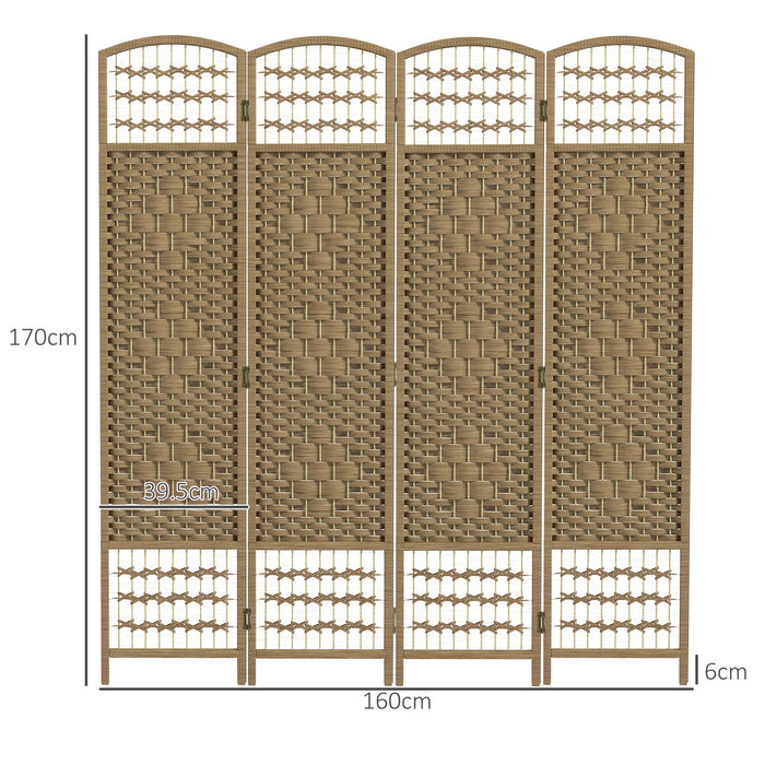HOMCOM 4 Panel Folding Room Divider, Privacy Screen, Paravent Partition Separator for Living Room, Bedroom, Natural