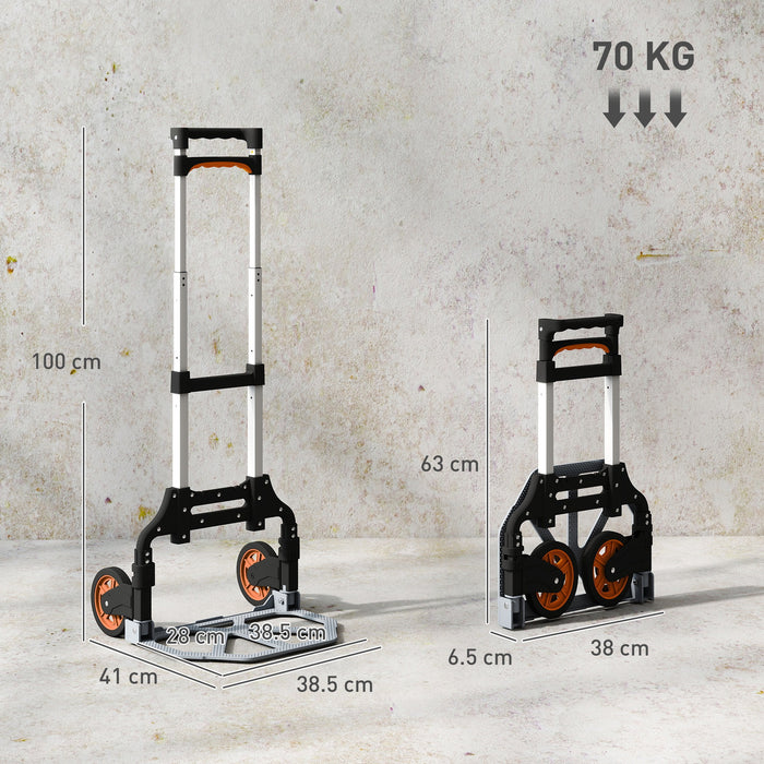 HOMCOM Folding Sack Truck, 70kg Lightweight Hand Truck with Wheels, Foldable Trolley Cart with Telescoping Handle for Warehouse, Office, Luggage, Silver Tone