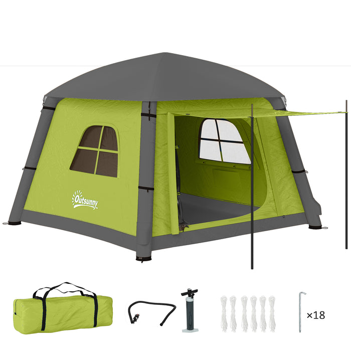 Outsunny Inflatable Camping Tent w/ Hand Pump, Easy Setup 1/2 Person Blow Up Tent Waterproof 190T Taffeta w/ Mesh Windows, Doors and Carry Bag, Green