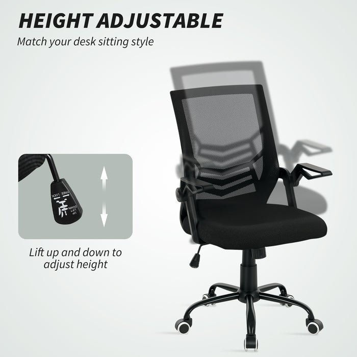 Vinsetto Mesh Office Chair, Computer Desk Chair with Flip-up Armrests, Lumbar Back Support and Swivel Wheels, Black