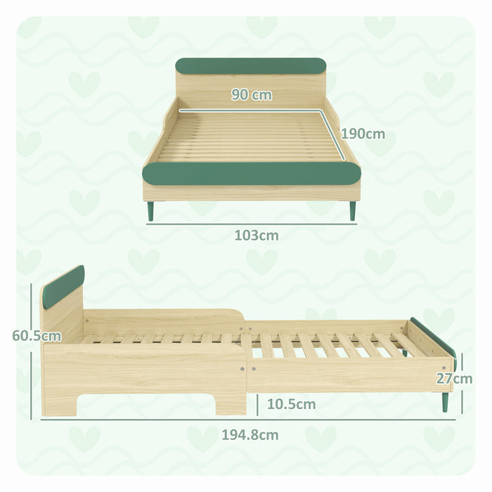 AIYAPLAY Toddler Bed with Safety Rail for Ages 3-10 Years, 195 x 103 x 60.5cm, Green