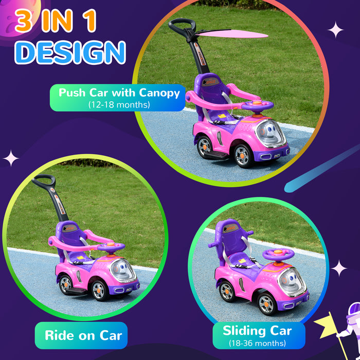 Cartoon Robot 3-in-1 Ride-On Push Car - Foot to Floor Slider with Handle, Light, Music, Horn, Storage Compartment - Perfect for Toddlers and Young Kids