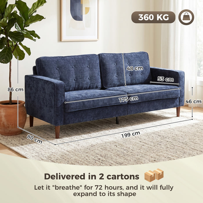 HOMCOM 3 Seater Sofa Button Tufted Upholstered Velvet Couch with Wood Legs for Living Room, Dark Blue