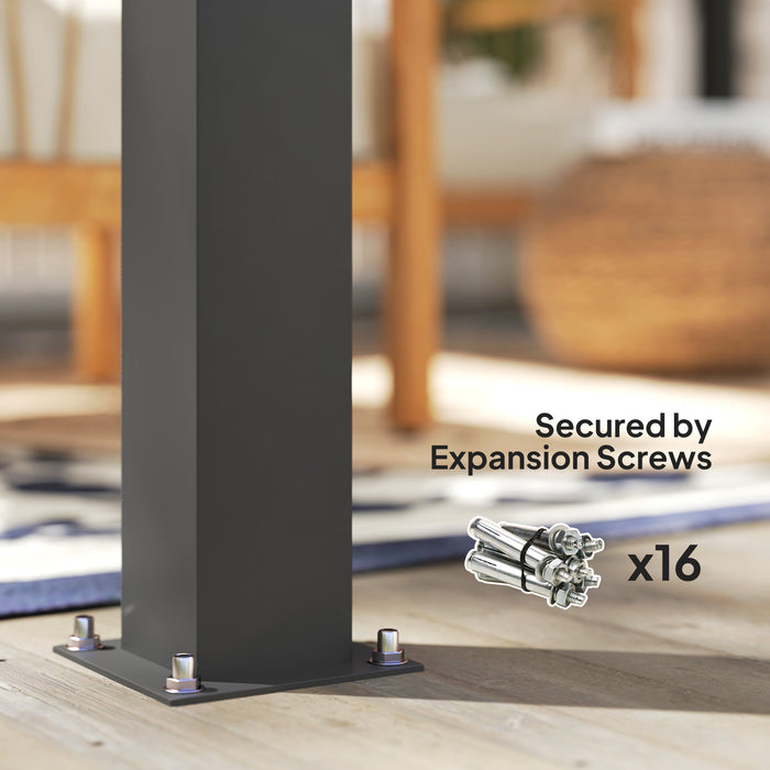 Outsunny 3 x 3(m) Electric Louvered Pergola with LED Lights, Aluminium Pergola Hardtop Gazebo with Remote, Adjustable Roof and Drainage System, Water and UV Proof