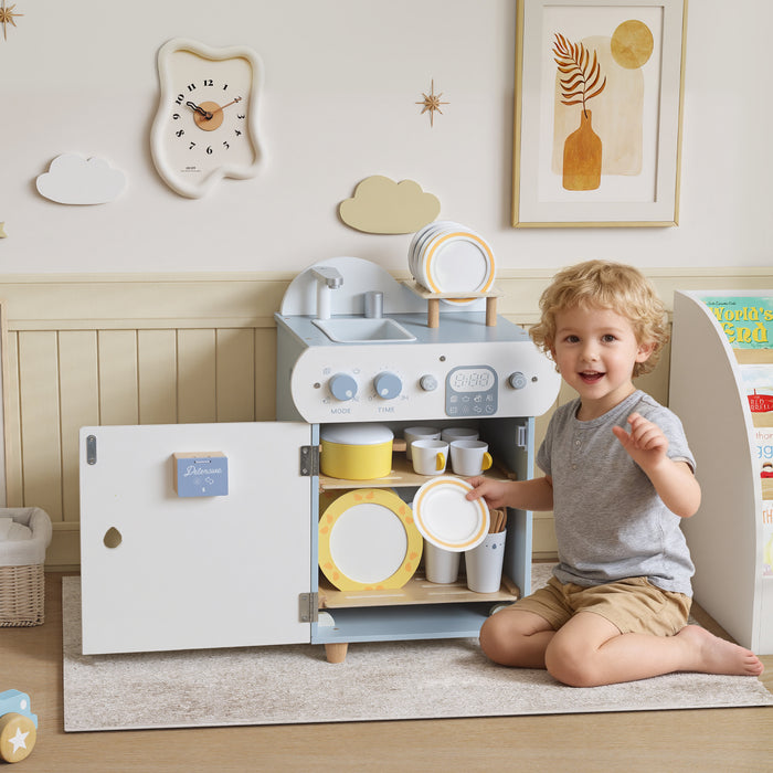 AIYAPLAY Wooden Dishwasher Playset, Kitchen Sink Toys with Faucet, Sink and Accessories, Gift for Boys Girls Toddlers