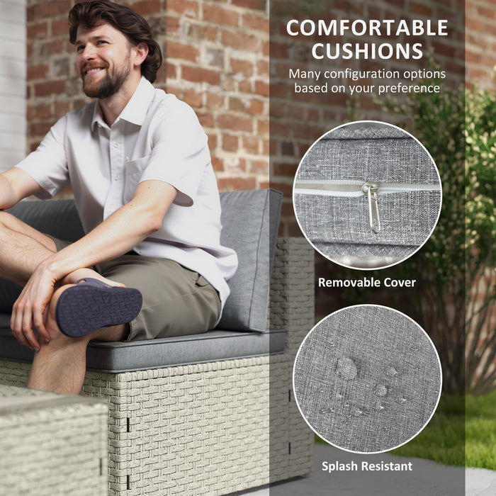 Outsunny 7 Pieces Rattan Garden Furniture Set, 6 Seater Garden Corner Sofa with Wide Seat, Cushions and Glass Top Table, Sectional Outdoor Furniture Conservatory Set for Patio, Light Brown