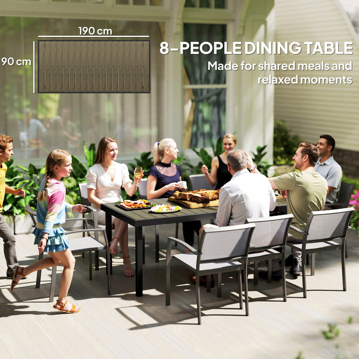 Outsunny Aluminium Outdoor Garden Dining Table for 8 People, Faux Wood Top, for Garden, Patio, 190 x 90 x 74cm, Brown