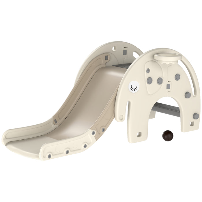 Toddler 3-in-1 Play Structure - Slide, Basketball Hoop, Climber in Elephant Theme, Cream White - Fun Activity Center for Ages 1-3 Years