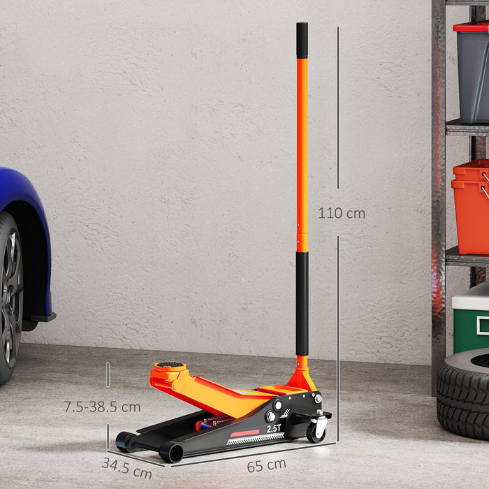 HOMCOM 2.5 Ton Hydraulic Low-Profile Floor Jack, with 7.5-47cm Lifting Range, Wheels, Orange