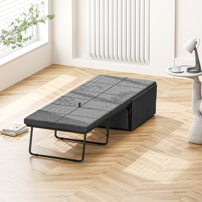 HOMCOM Single Folding Bed with Linen Sponge Mattress and Dust Cover, Foldable Guest Bed with Metal Frame, 69 x 181.5 cm, Grey
