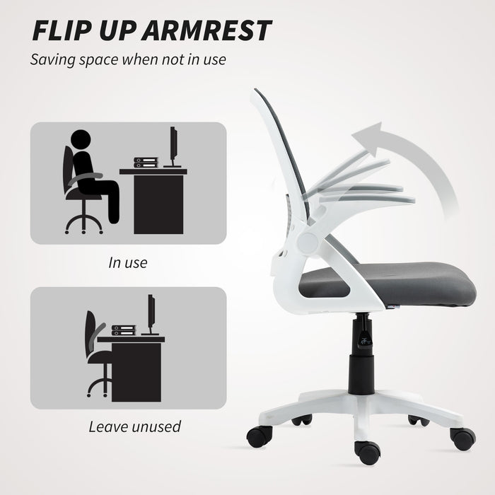 HOMCOM Breathable Mesh Office Chair, Ergonomic Swivel Computer Chair with Flip-up Armrests, Lumbar Back Support for Home/Office, Grey