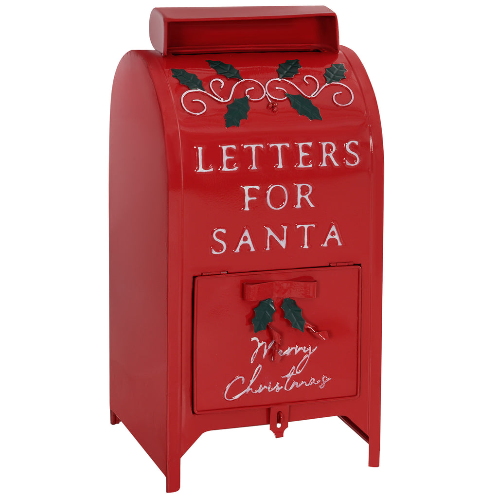 HOMCOM Christmas Post Box, Letters for Santa Mailbox, Freestanding or Wall Mounted Postbox, Indoor Christmas Decoration, Red
