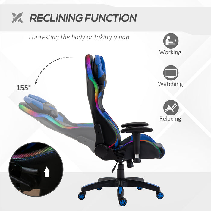 High-Back Racing Gaming Chair with RGB Lighting - Ergonomic Design with Lumbar Support and Height Adjustment - Stylish, Comfortable Recliner for Gamers and Home Office Use